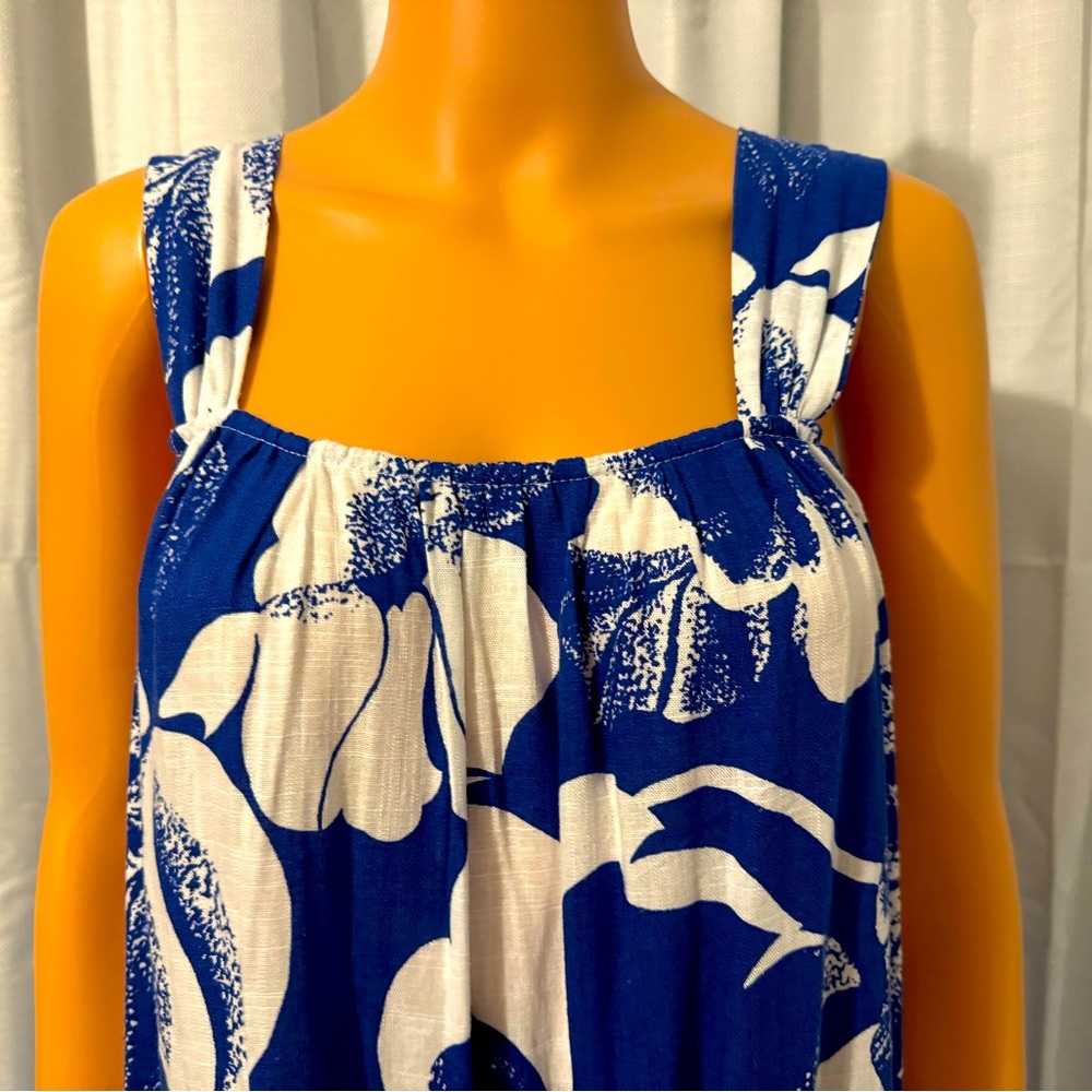 Pretty Wonderly size S royal blue white floral sleeveless midi dress pockets NWT - Picture 3 of 5